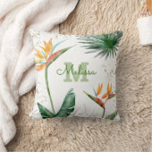 トロピカルアイランドフローラモノグラム金ゴールドホワイトスクリプト クッション (ブランケット)