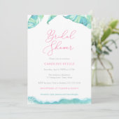 トロピカルアイランドブライダルシャワーアクアアンド明るい赤紫色 招待状 (スタンド正面)