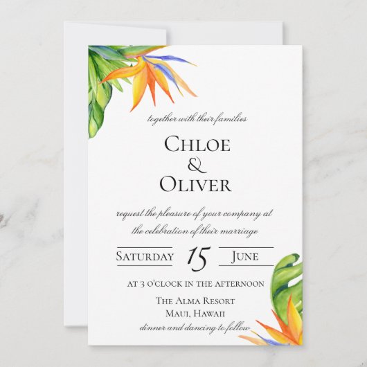 トロピカルアイランドボタニカル結婚式招待状 招待状 (正面)