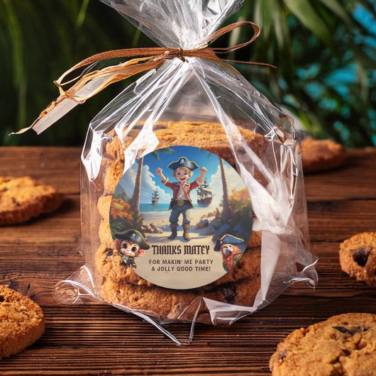 トロピカルアイランド海賊少年ありがとうステッカー ラウンドシール