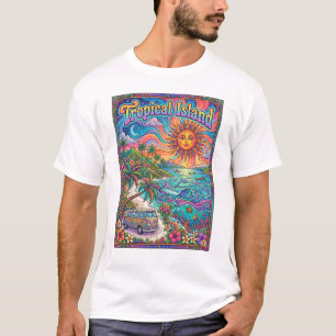 トロピカルアイランド サイケデリック ヒッピースタイルデザイン Tシャツ