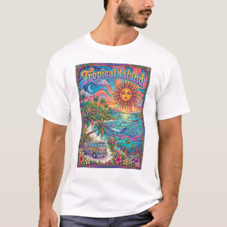 トロピカルアイランド サイケデリック ヒッピースタイルデザイン Tシャツ