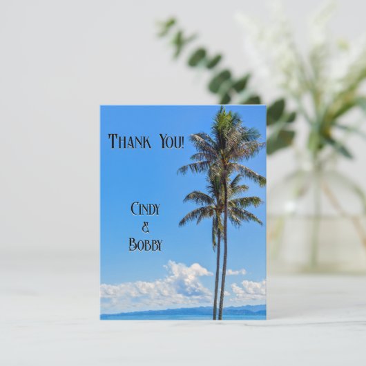 トロピカルアイランド、パームツリー、青い海、ウェディング・・・ サンキューカード (スタンド正面)