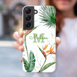 トロピカルアイランド フローラルモノグラム スクリプト ホワイトゴールド SAMSUNG GALAXY S22ケース