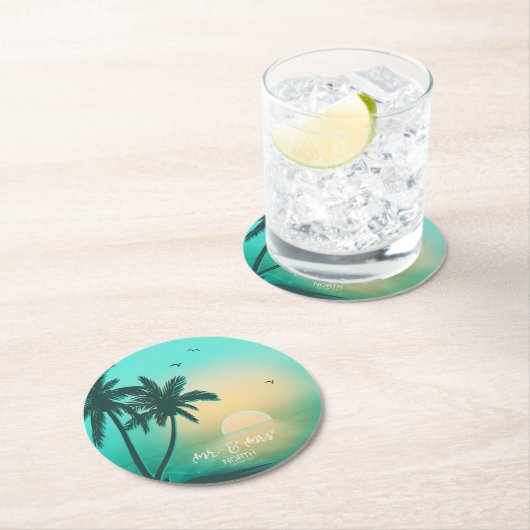 トロピカルアイルサンライズミスター&ミセスティール（緑がかった色）ID581 ラウンドペーパーコースター (インサイチュ)