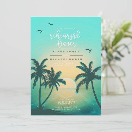 トロピカルアイルサンライズリハーサルディナーティール（緑がかった色）ID581 招待状 (スタンド正面)