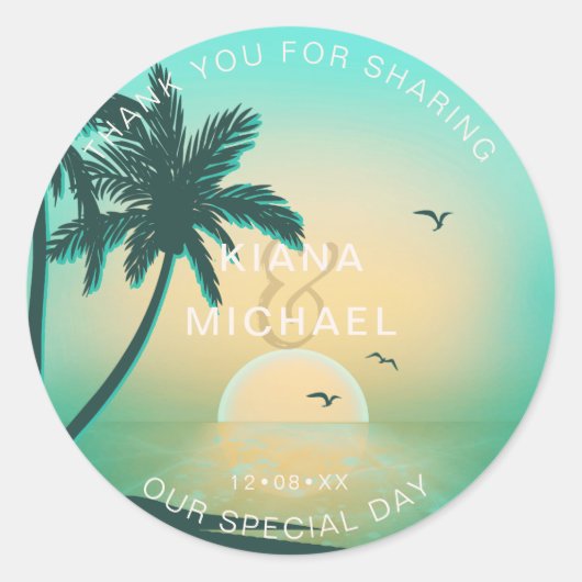 トロピカルアイルサンライズ結婚の感謝していティール（緑がかった色）ID581 ラウンドシール (正面)