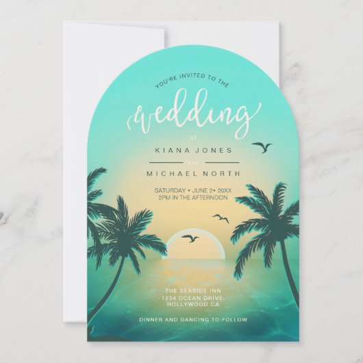 トロピカルアイルサン結婚ライズティール（緑がかった色）L2アーチID581 招待状 (正面)