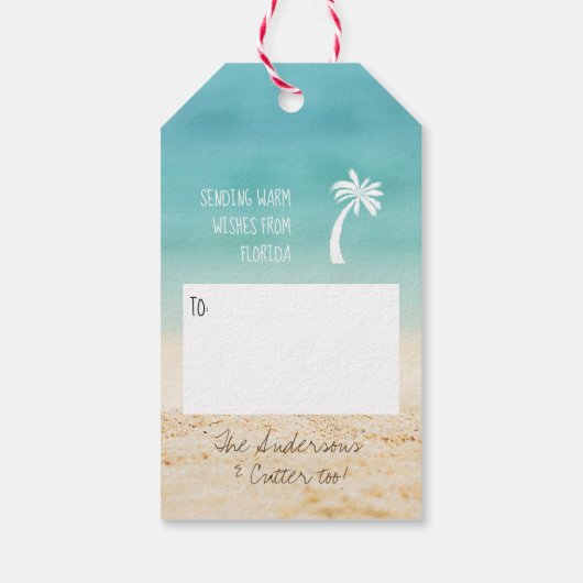トロピカルアクアビーチ暖かい願い2面の写真 ギフトタグ (裏面)