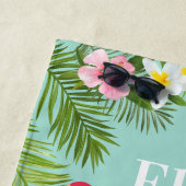 トロピカルアクアピンクフラミンゴフローラカスタムモノグラム ビーチタオル (インサイチュ)