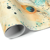 トロピカルアクアピーチオレンジピーコックフェザー ラッピングペーパー (ロールコーナー)