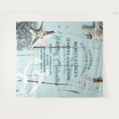 トロピカルアクアブルーの貝殻ビーチウェディングバックドロップ タペストリー (正面(横))