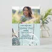 トロピカルアクアブルーシーシェルビーチ誕生日パーティー 招待状 (スタンド正面)