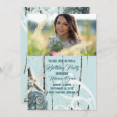 トロピカルアクアブルーシーシェルビーチ誕生日パーティー 招待状 (正面/裏面)