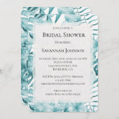 トロピカルアクアブルー離れフローラブライダルシャワー 招待状 (正面/裏面)