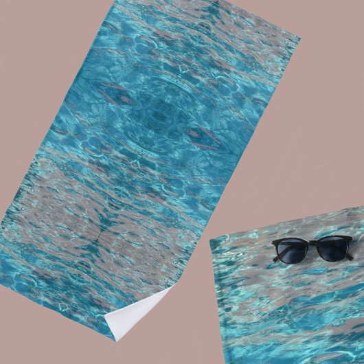 トロピカルアクアブルー&コーラルボホシック ビーチタオル