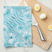 トロピカルアクアホワイトオーランズハイビスカスフローラ キッチンタオル (四つ折り)