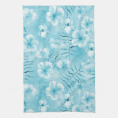 トロピカルアクアホワイトオーランズハイビスカスフローラ キッチンタオル (縦)