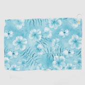 トロピカルアクアホワイトオーランズハイビスカスフローラ ゴルフタオル (横)
