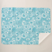 トロピカルアクアホワイトオーランズハイビスカスフローラ シェルパブランケット (正面(横))