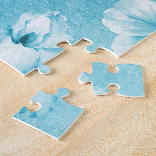 トロピカルアクアホワイトオーランズハイビスカスフローラ ジグソーパズル (側面)