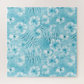 トロピカルアクアホワイトオーランズハイビスカスフローラ ジグソーパズル (横)