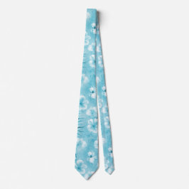 トロピカルアクアホワイトオーランズハイビスカスフローラ ネクタイ