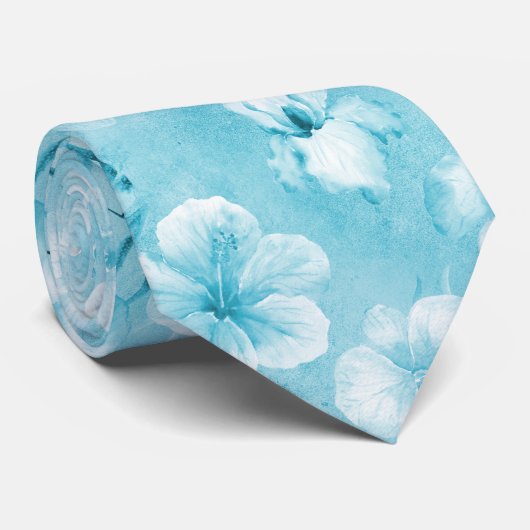 トロピカルアクアホワイトオーランズハイビスカスフローラ ネクタイ (ロール)