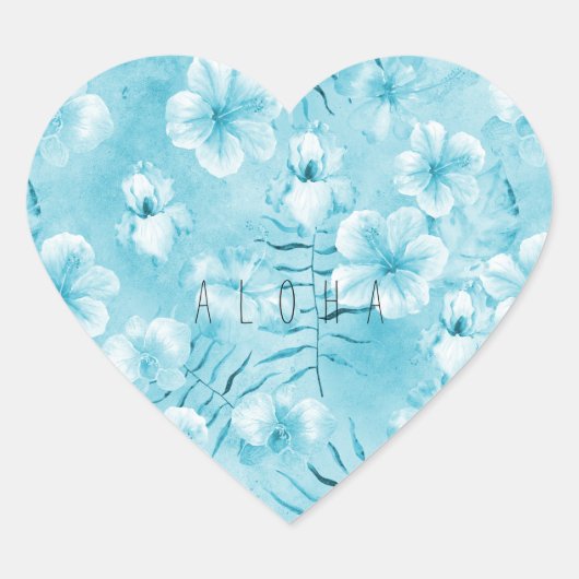 トロピカルアクアホワイトオーランズハイビスカスフローラ ハートシール (正面)