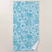 トロピカルアクアホワイトオーランズハイビスカスフローラ ビーチタオル (正面)