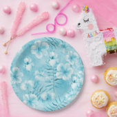 トロピカルアクアホワイトオーランズハイビスカスフローラ ペーパープレート (パーティー)