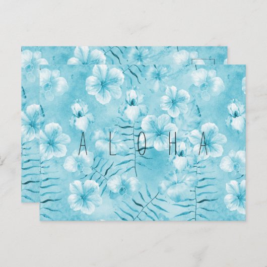 トロピカルアクアホワイトオーランズハイビスカスフローラ ポストカード (正面/裏面)