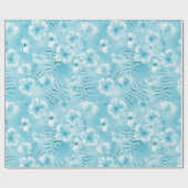 トロピカルアクアホワイトオーランズハイビスカスフローラ ラッピングペーパー (フラット)