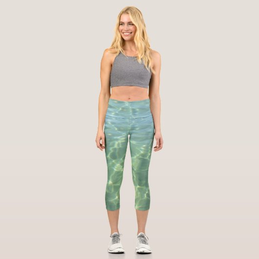 トロピカルアクアマリンブルーウォーターパステル カプリレギンス (正面)