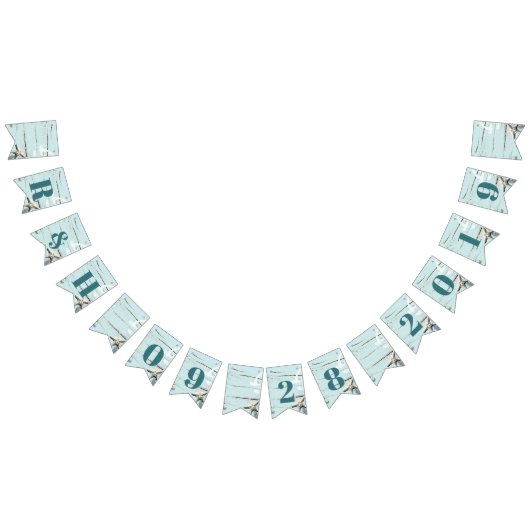 トロピカルアクア航海のブルーシーシェルビーチ結婚式 バンティングフラッグ (全)