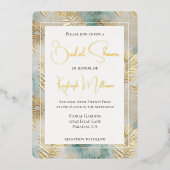 トロピカルアクア離れ金ゴールドブライダルシャワー 箔招待状 (正面)
