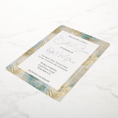 トロピカルアクア離れ金ゴールドブライダルシャワー 箔招待状 (回転した状態)