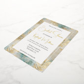 トロピカルアクア離れ金ゴールドブライダルシャワー 箔招待状 (回転した状態)
