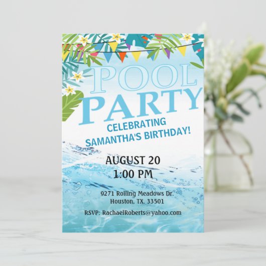 トロピカルアダルト誕生日プールパーティの招待状 招待状 (スタンド正面)
