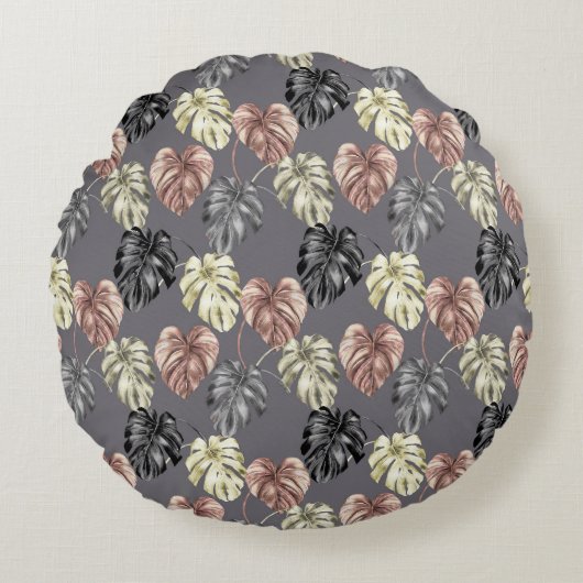 トロピカルアニマルプリント&グリーンリーシリーズデザイン36 ラウンドクッション (正面)