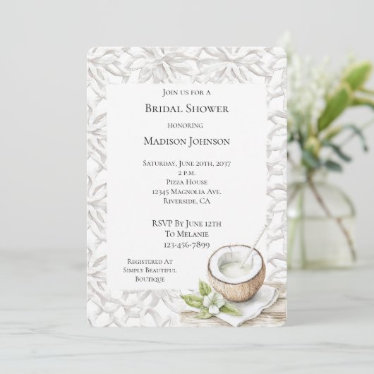 トロピカルアロハココナッツフラワーブライダルシャワー 招待状 (スタンド正面)