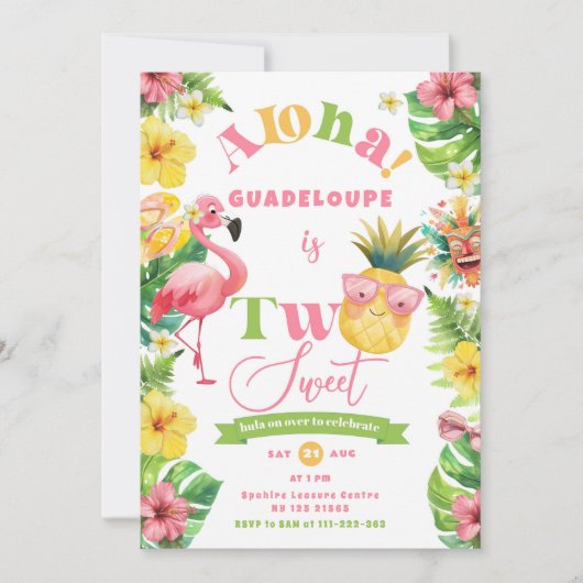 トロピカルアロハツースウィートルアウ(ハワイ式宴会)パーティー誕生日 招待状 (正面)