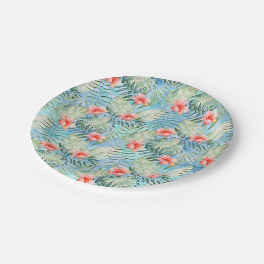 トロピカルアロハハイビスカスフラワーベイビーシャワー ペーパープレート (アングル)