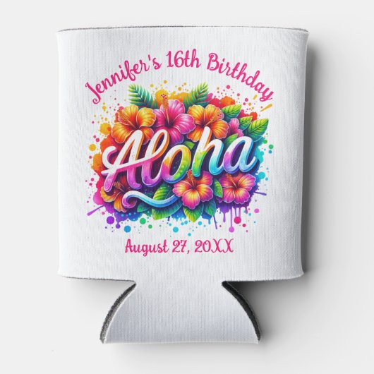 トロピカルアロハハワイアン誕生日ルアウ（ハワイ式宴会）パーティーカンCo 缶クーラー (正面)