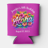 トロピカルアロハハワイアン誕生日ルアウ（ハワイ式宴会）パープル 缶クーラー (正面)