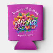 トロピカルアロハハワイアン誕生日ルアウ（ハワイ式宴会）パープル 缶クーラー (裏面)