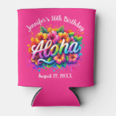 トロピカルアロハハワイアン誕生日ルアウ（ハワイ式宴会）ピンク 缶クーラー (正面)
