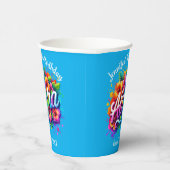 トロピカルアロハハワイアン誕生日ルアウ（ハワイ式宴会）ブルー 紙コップ (右)