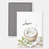 トロピカルアロハビーチココナッツフラワーウェディング マグネット (正面/裏面)