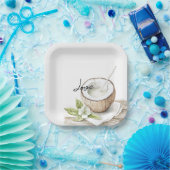 トロピカルアロハビーチココナッツ結婚フローラ ペーパープレート (パーティー)